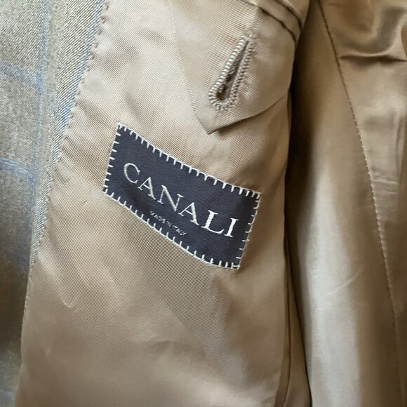 Harry Rosen Canali Wool Blazer Mens 50 Tan Plaid Neutral Check Made Italy - Picture 6 of 13